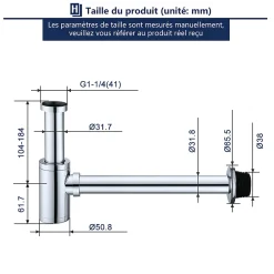 Homelody Evacuation De Baignoire-Siphon de Lavabo en Acier Inox Hauteur Reglable Set de Siphon G1 1 4 pour Vasque et Lavabo