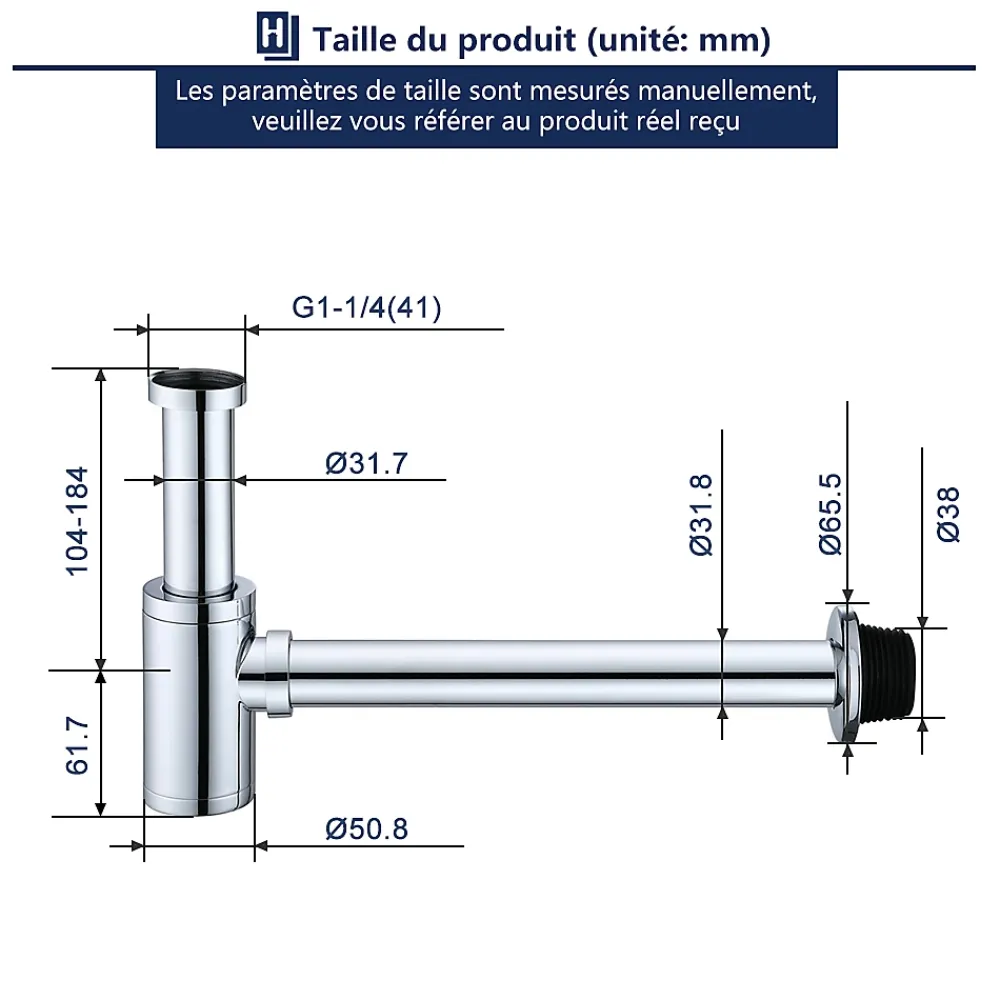 Homelody Evacuation De Baignoire-Siphon de Lavabo en Acier Inox Hauteur Reglable Set de Siphon G1 1 4 pour Vasque et Lavabo