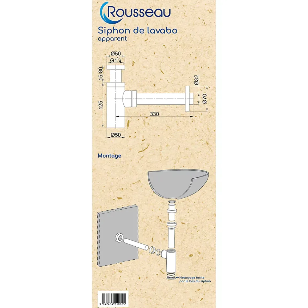Rousseau Siphon de lavabo réglable laiton 70mm