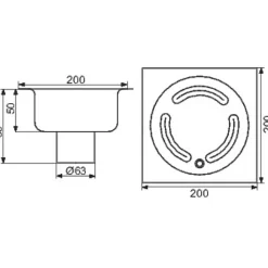 ACO Siphon de sol Netdrain Standard - Inox 304 sablée - Platine 200 x 200 mm - Sortie verticale DN63 mm - PMR