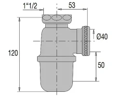 Valentin Siphon evier non réglable sortie D40 laiton brut - - 36620000900