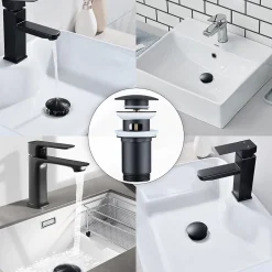 Homelody Evacuation De Lavabo-Vasque-Siphon noir à clapet avec trop-plein, adapté aux lavabos et éviers