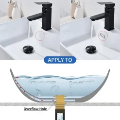 Homelody Evacuation De Lavabo-Vasque-Siphon noir à clapet avec trop-plein, adapté aux lavabos et éviers