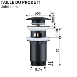 Homelody Evacuation De Lavabo-Vasque-Siphon noir à clapet avec trop-plein, adapté aux lavabos et éviers