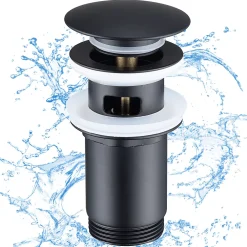 Homelody Evacuation De Lavabo-Vasque-Siphon noir à clapet avec trop-plein, adapté aux lavabos et éviers