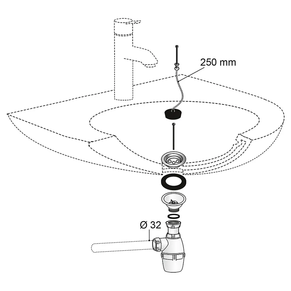 Wirquin Evacuation De Lavabo-Vasque|Bonde Pour Lavabo-Siphon réglable blanc 32mm et bonde à bouchon
