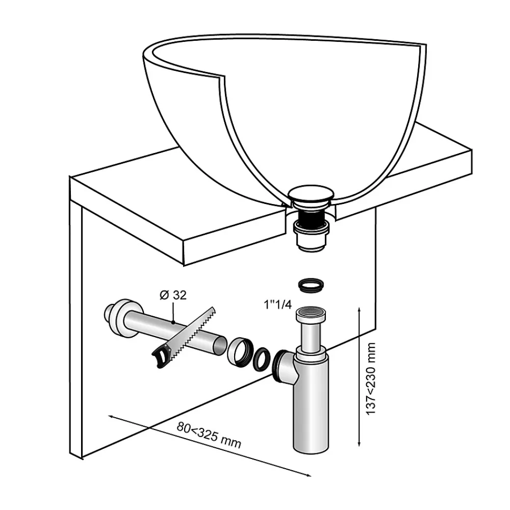 Wirquin Siphon réglable chromé 32mm avec tuyau