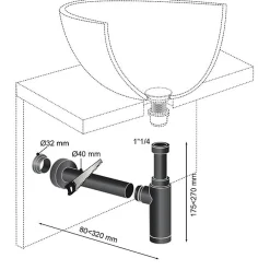 Wirquin Siphon réglable Teos noir Ø32 mm