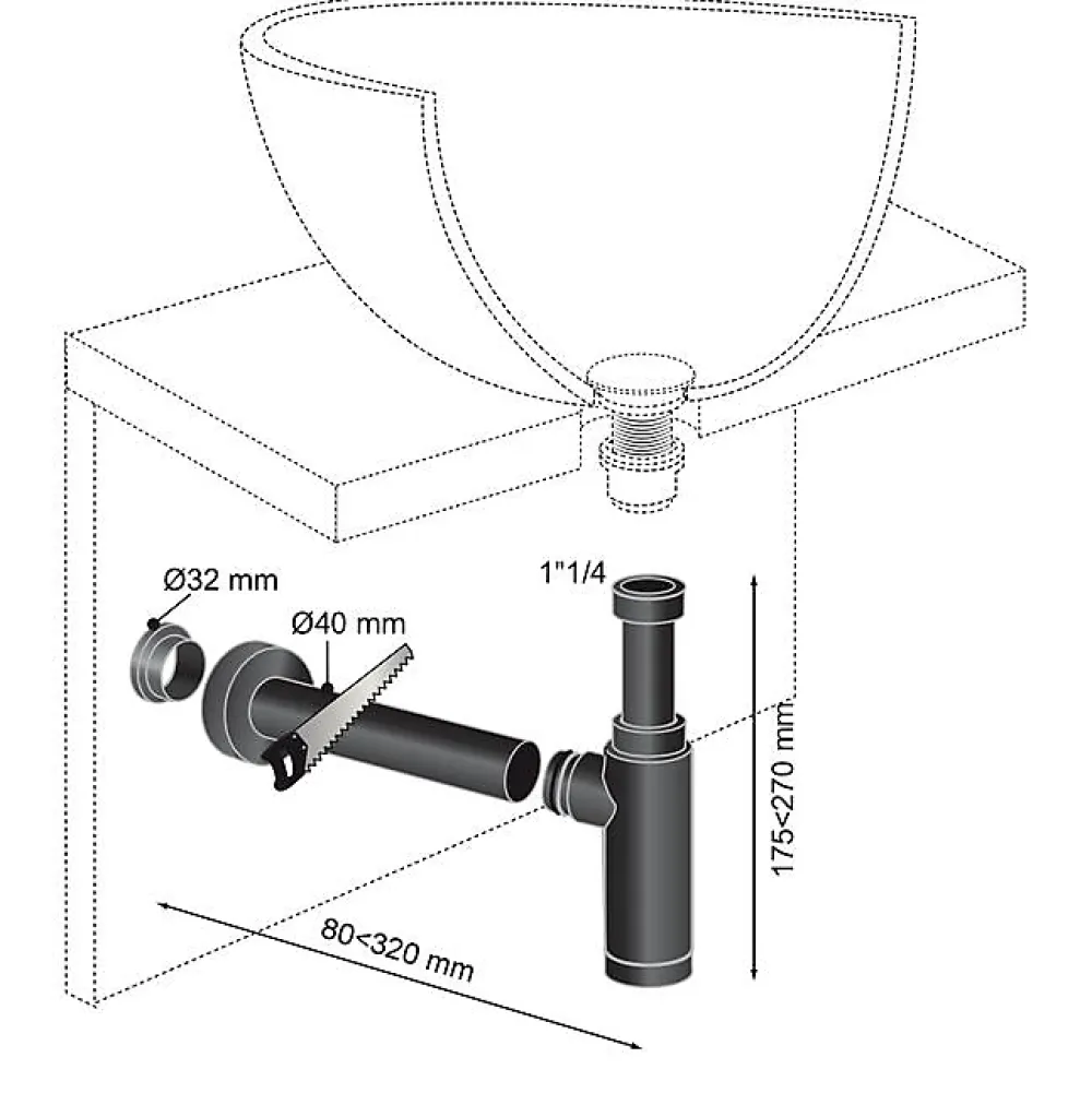 Wirquin Siphon réglable Teos noir Ø32 mm
