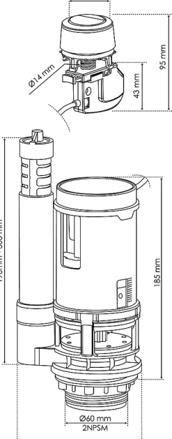 Somatherm for you Robinet Chasse D'Eau-- Mécanisme WC à câble double poussoir à câble NF - Universel, économique et adaptable
