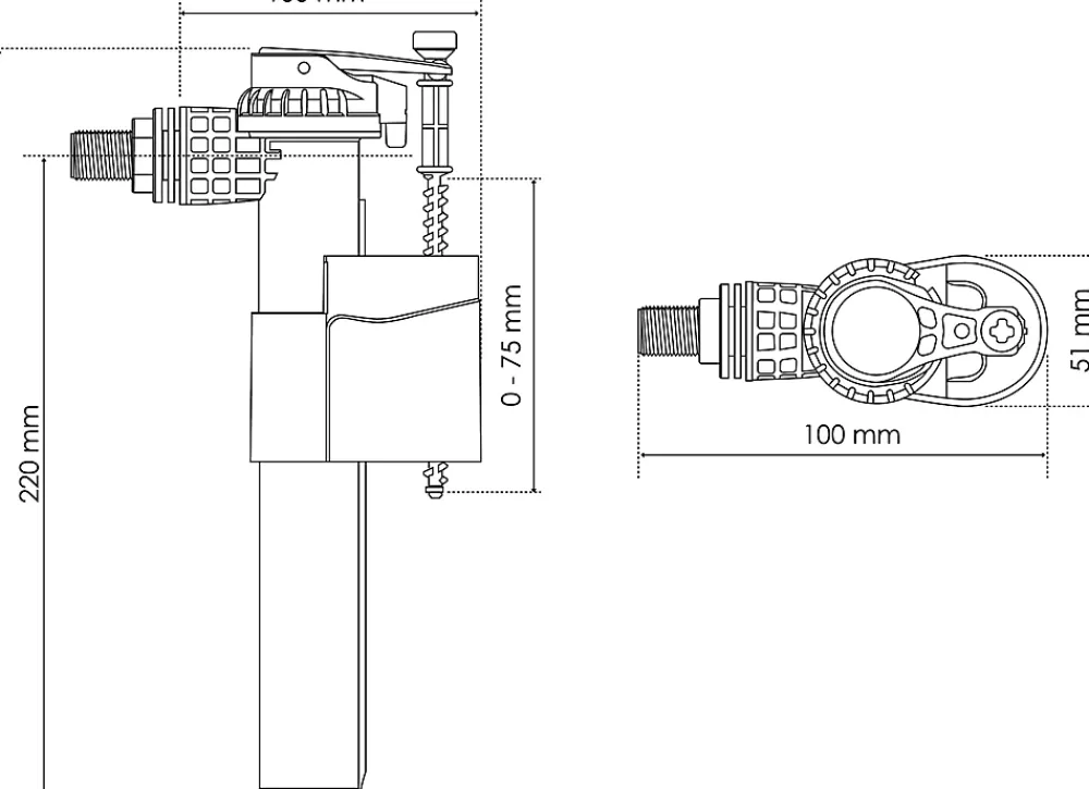 Somatherm for you - Robinet flotteur pour WC à alimentation latérale - Raccord laiton M12/17 (3/8 )