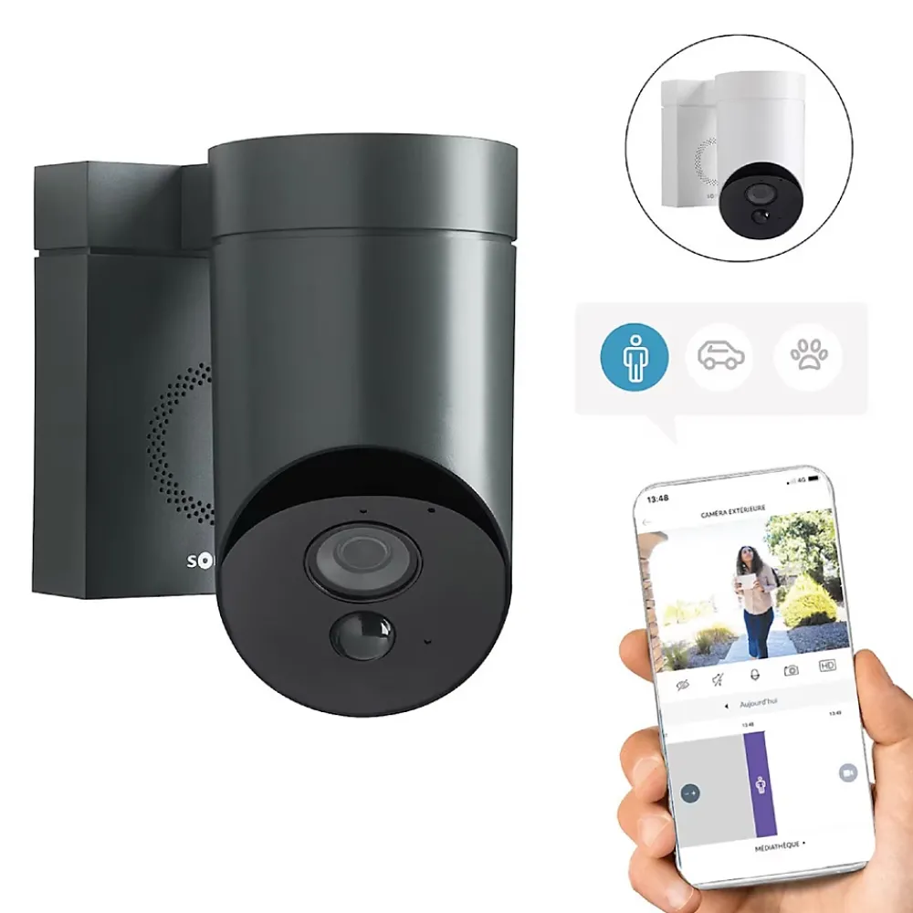Somfy Caméra De Surveillance-1875326 - Outdoor Camera 2 grise - Caméra de surveillance extérieure wifi avec détection intelligente - 1080p Full HD - Sirène 110 dB