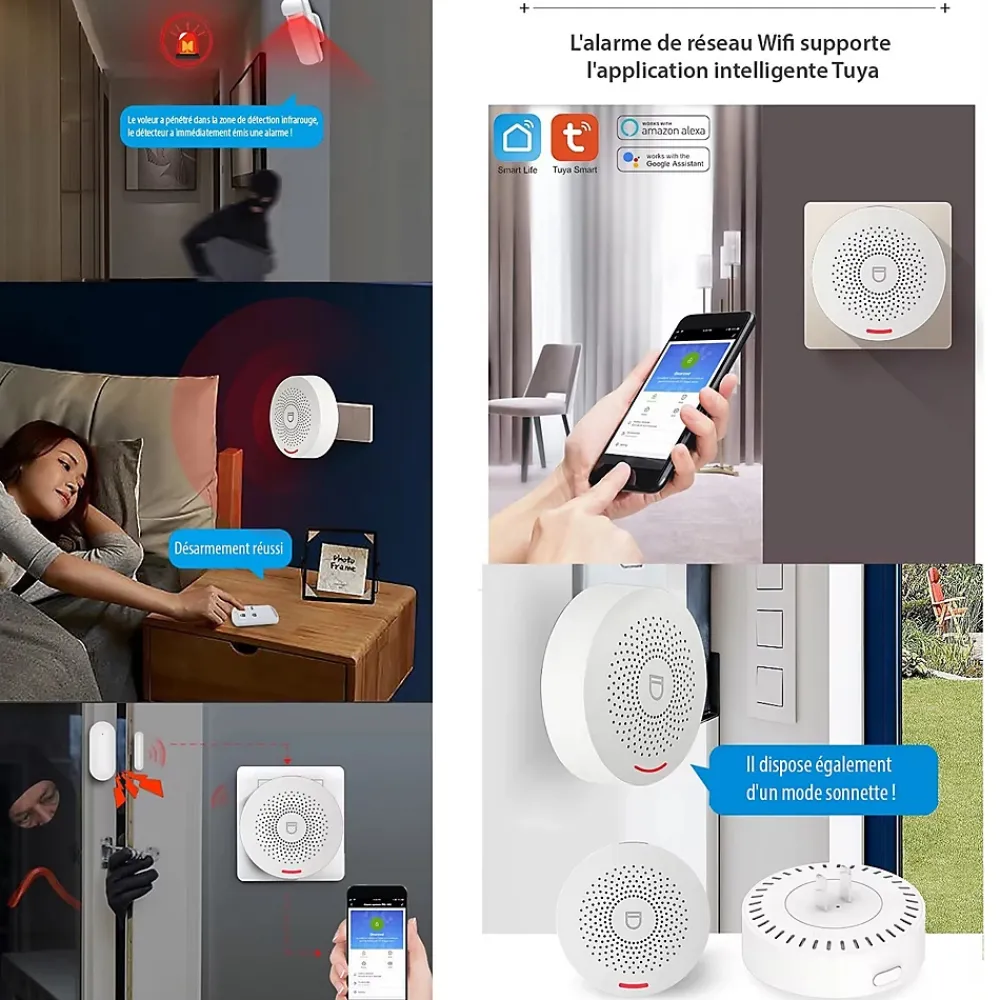 Somlife Alarme Sans Fil-Système d'Alarme Domestique sans fils WiFi Smart Home, detecteur de mouvement Wireless avec Application Tuya Smart Life