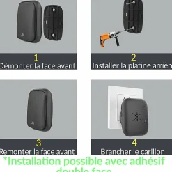 Deko Sonnette Et Carillon-Sonnette d'extérieur sans fil sans batterie, étanche IP 68, humidité de la neige et de la pluie, noir