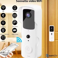Somlife Visiophone-Sonnette portier HD app tuya smart life autonome sans fils alerte direct smartphone, vision nocture carillon fourni