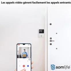 Somlife Sonnette portier app tuya smart life autonome sans fils alerte direct smartphone, vision nocture carillon fourni