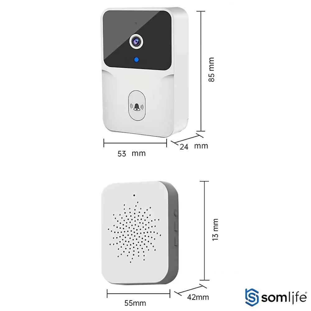 Somlife Sonnette portier app tuya smart life autonome sans fils alerte direct smartphone, vision nocture carillon fourni