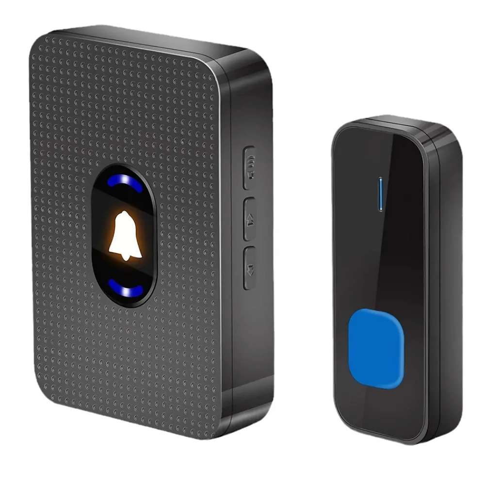 Deko Sonnette sans Fil Exterieur Etanche, 300M Sonnette de Porte IP55 Étanche Carillon Electronique,55 Mélodies, 5 Niveaux Volumes, LED