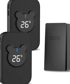 Deko Sonnette sans fil, sonnette électronique étanche 150 m, kit de sonnette et 38 mélodies avec 4 niveaux de volume (noir 1+2)