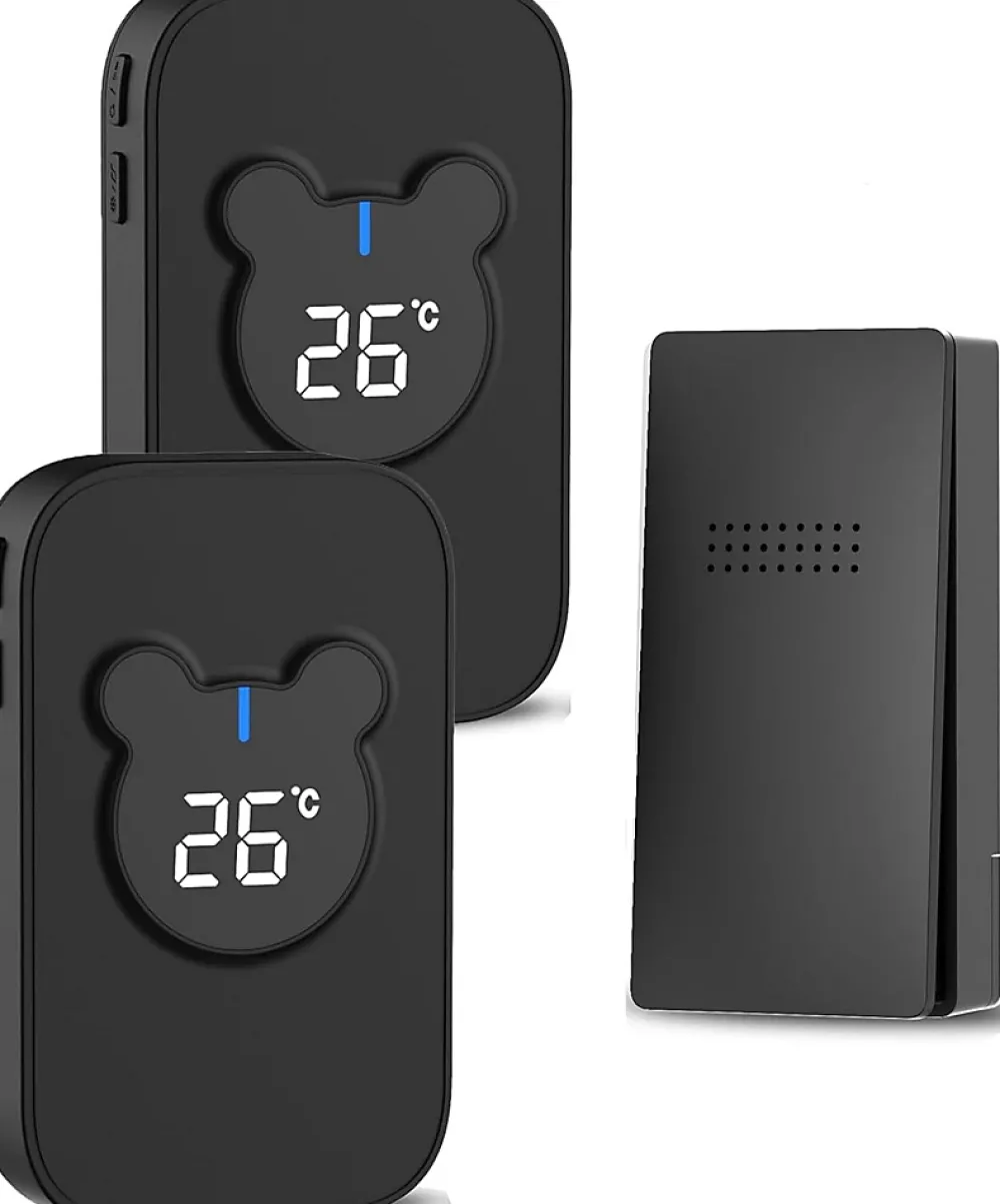 Deko Sonnette sans fil, sonnette électronique étanche 150 m, kit de sonnette et 38 mélodies avec 4 niveaux de volume (noir 1+2)