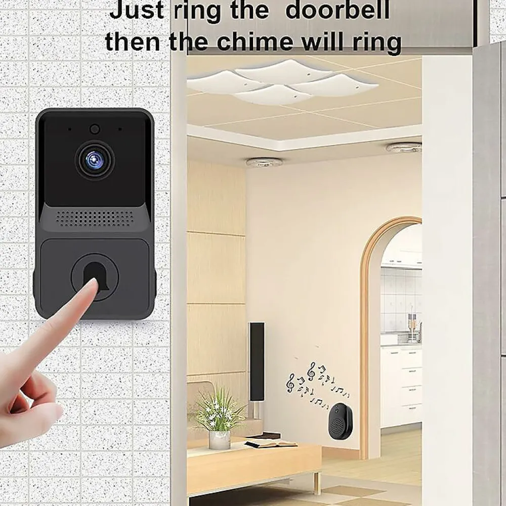 Deko Sonnette Et Carillon-Sonnette vidéo sans fil, compatible avec sonnette intelligente, connexion sans fil, caméra 1080p (avec batterie)