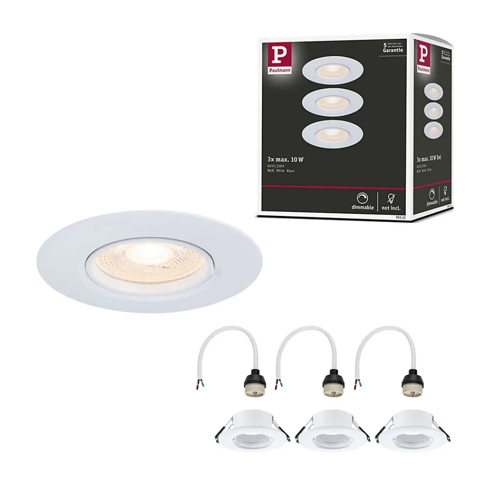 Paulmann Spot encastré Kit de 3 fixe rond 90mm GU10 max. 3x10W 230V gradable Blanc
