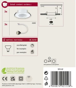 Paulmann Spot encastré Kit de 3 fixe rond 90mm GU10 max. 3x10W 230V gradable Blanc