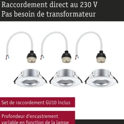 Paulmann Spot encastré Kit de 3 fixe rond 90mm GU10 max. 3x10W 230V gradable Chrome mat