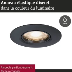 Paulmann Boîte De Dérivation-Spot encastré Kit de 10 fixe rond 90mm GU10 max. 10x10W 230V gradable Noir