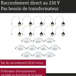 Paulmann Boîte De Dérivation-Spot encastré Kit de 10 fixe rond 90mm GU10 max. 10x10W 230V gradable Blanc