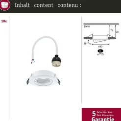 Paulmann Spot encastré Kit de 10 orientable rond 90mm 30 GU10 max. 10x10W 230V gradable Blanc