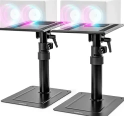 Duronic Support Tv-SPS30 2x Supports d'enceintes de bureau Hauteur réglable Inclinable Rotatif Sur socle 24 x 20 cm Charge max 5 kg