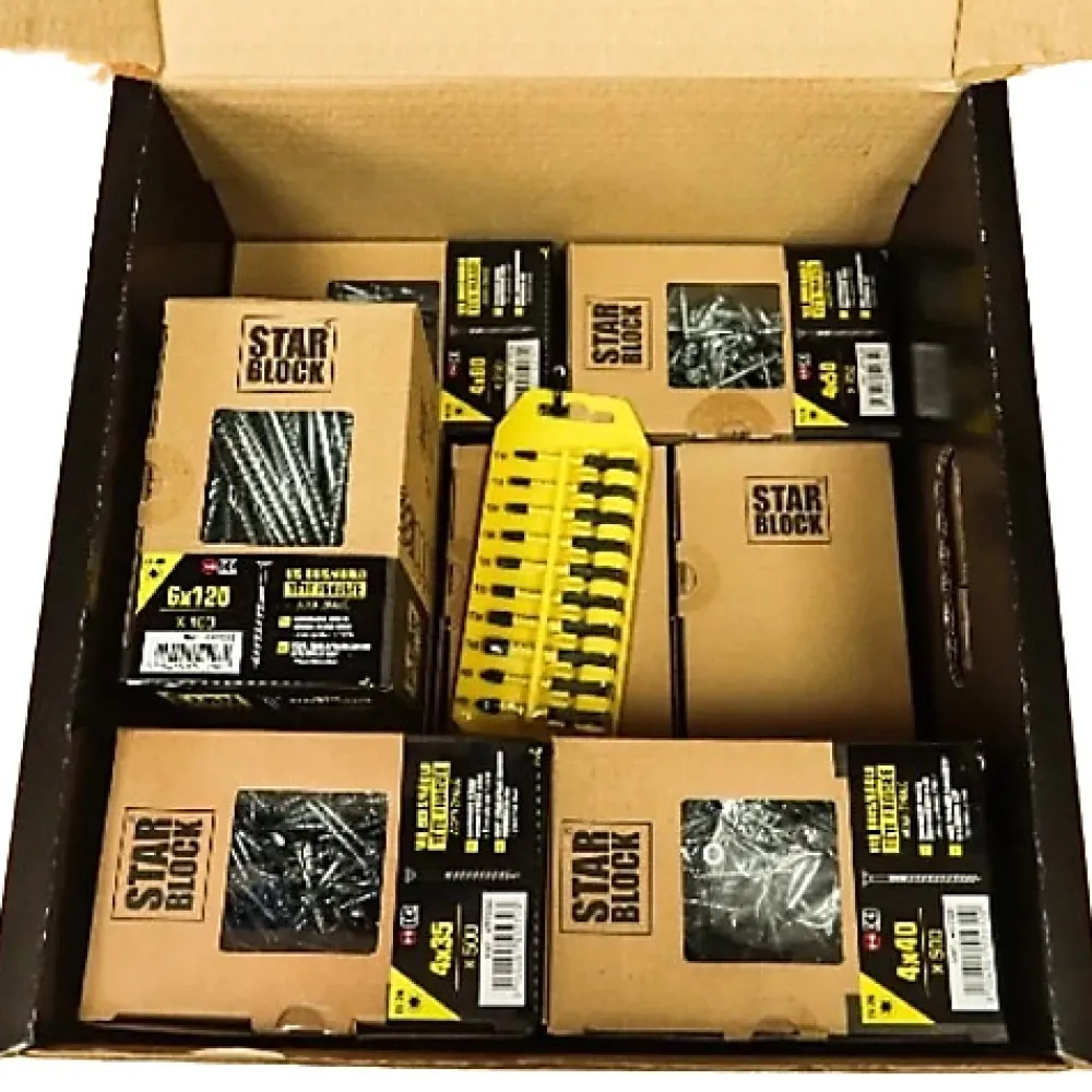 Norail STARBLOCK Coffret de vis Pack Pro 2 200 vis Bois Aggloméré Tête fraisée Torx 9 tailles 1 Porte embouts mousqueton 50 mm