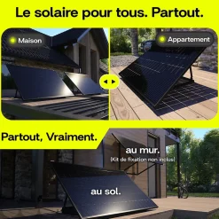 Sunology Panneau Solaire Plug And Play-PLAY2, Kit 4 panneaux solaires complet 1840W bifacial, 4 Stations solaire livrées assemblées, Installation sol ou mur