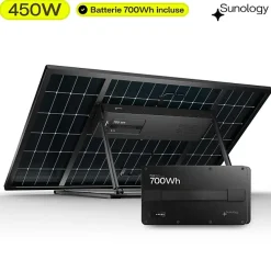 Sunology Panneau Solaire Plug And Play-PLAY Max, Panneau solaire 450W bifacial avec batterie hybride & modulaire 700Wh, Station solaire livrée assemblée