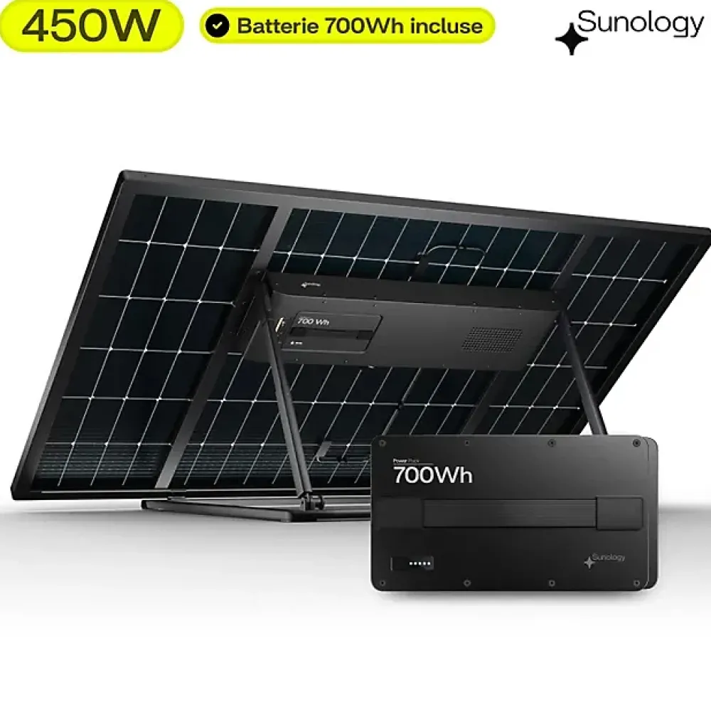Sunology Panneau Solaire Plug And Play-PLAY Max, Panneau solaire 450W bifacial avec batterie hybride & modulaire 700Wh, Station solaire livrée assemblée