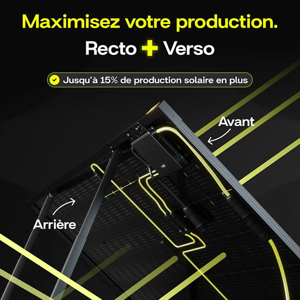 Sunology Panneau Solaire Plug And Play-PLAY2, Panneau solaire complet 460W bifacial, Station solaire livrée assemblée, Installation sol ou mur
