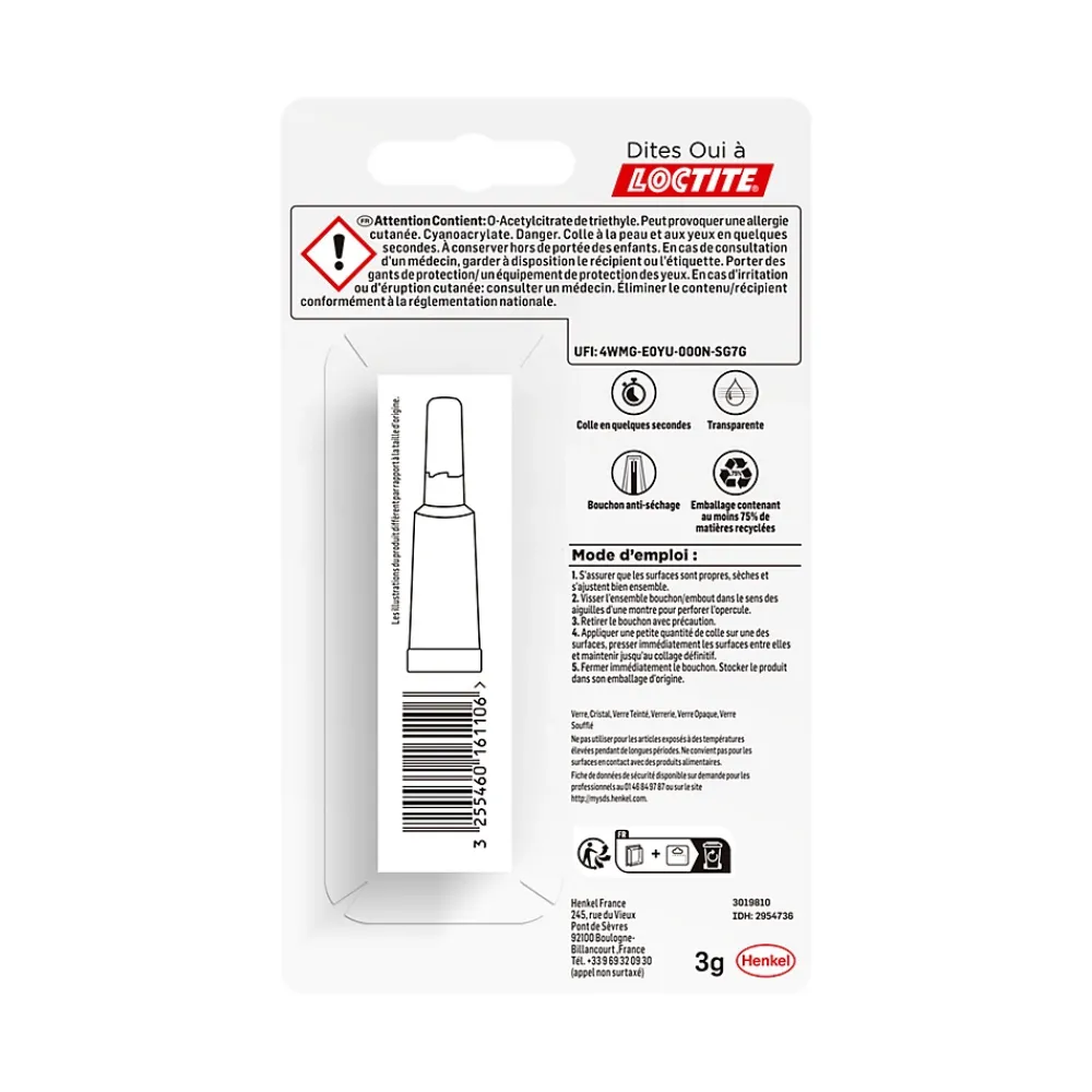 Loctite Colle-Superglue-3 Spécial Verre 3g