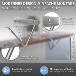 Ml-Design 2 Support d'Etagere d'angle triangle en métal gris avec vis 160mm