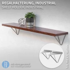 Ml-Design 2 Support d'Etagere d'angle triangle en métal gris avec vis 160mm