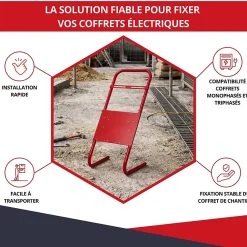 Atole Tableau Électrique Pré-Équipé-Support pour coffret électrique de chantier - Compatible Monophasé & Triphasé - Socle Métallique 635 x 265 mm