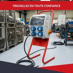 Atole Tableau Électrique Pré-Équipé-Support pour coffret électrique de chantier - Compatible Monophasé & Triphasé - Socle Métallique 635 x 265 mm