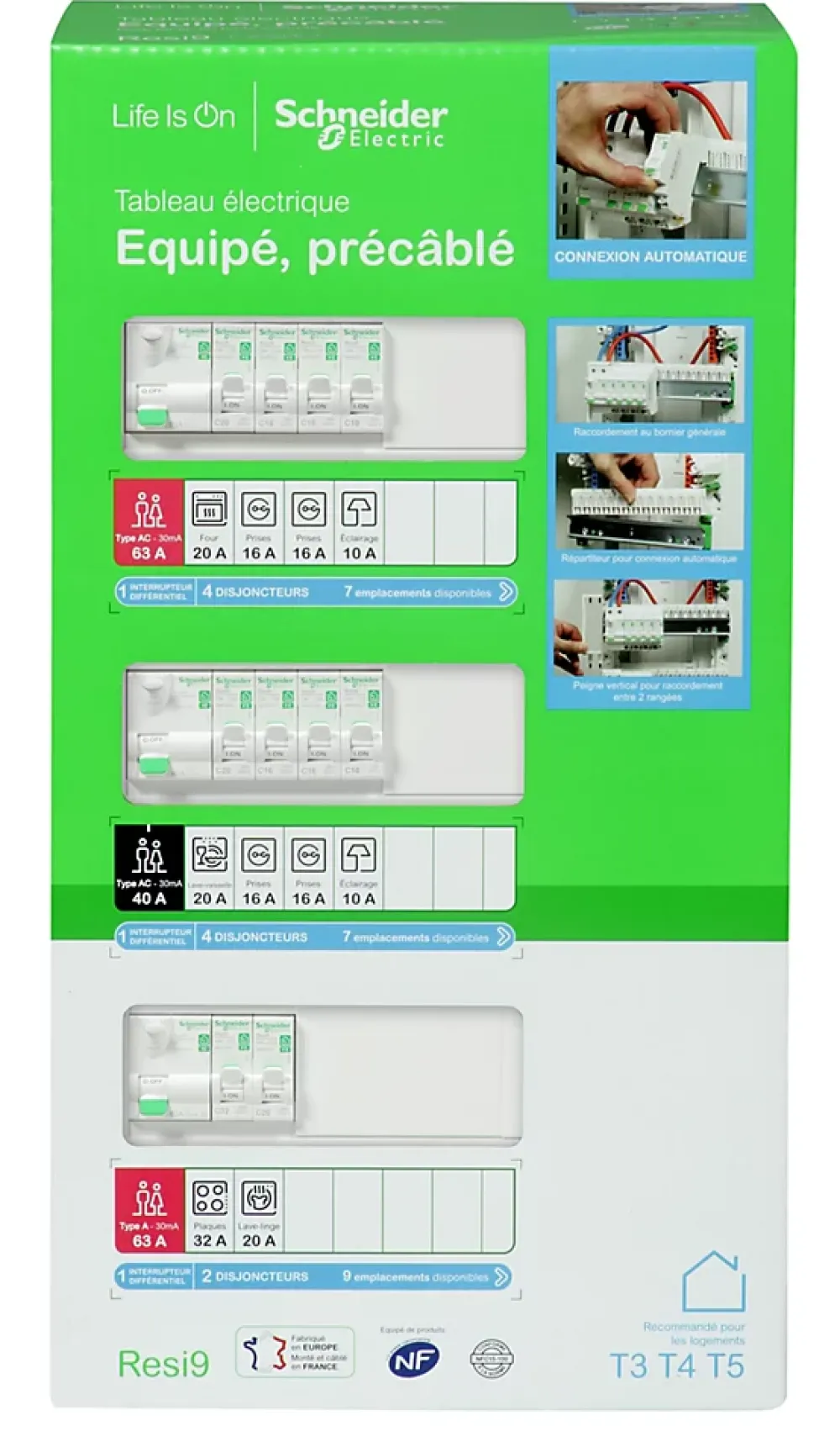 Schneider Electric Tableau électrique pré-équipé et pré-câblé T3 au T5 - 3 rangées - 39 modules Resi9 XE