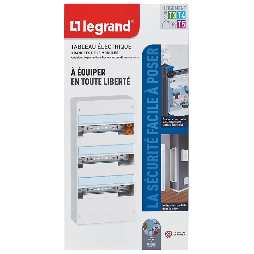 Legrand Tableau Électrique Nu-Tableau électrique à équiper 3 rangées - 39 modules