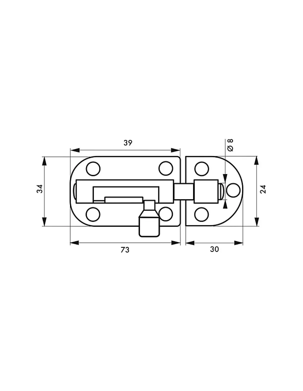 Thirard Targette, acier, pêne diamètre 8mm, 34x73mm, nickel satin -