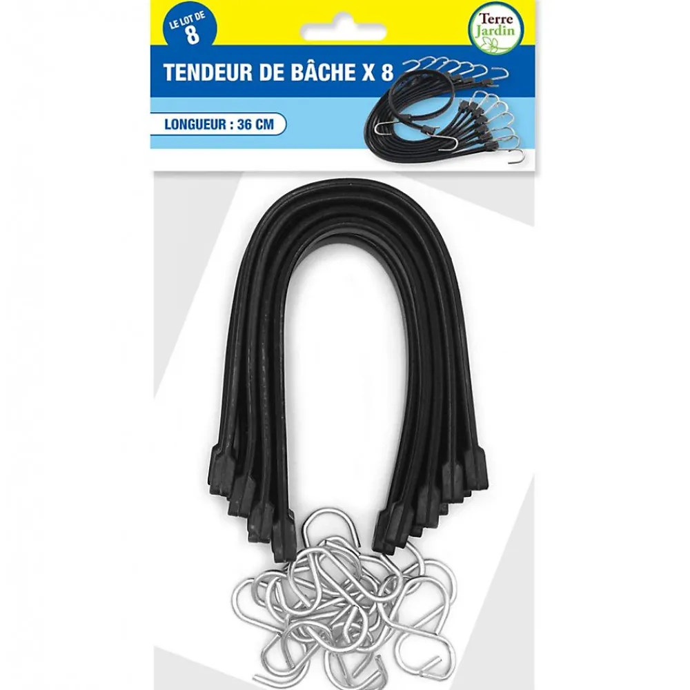 Terre Jardin Tendeurs plats pour bâche 36 cm extensibles à 75 cm lot de 8 avec crochets robustes