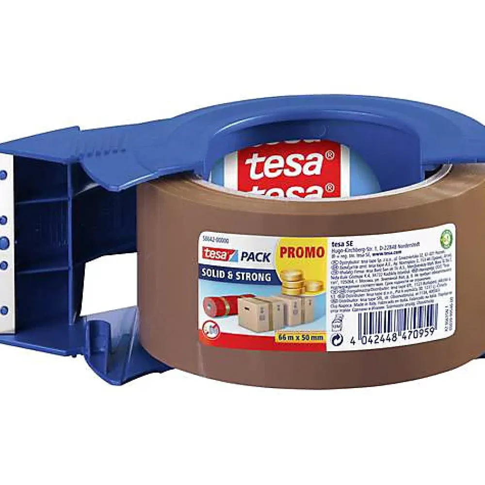 Tesa pack Solid & Strong 66 m x 50 mm avec dérouleur bleu et marron