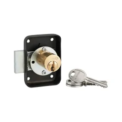 Thirard - Serrure de meuble en applique pour porte d'ameublement, droite, axe 25mm, 70x50mm, noir, 3 clés -