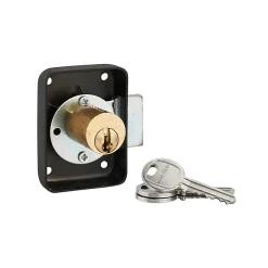 Thirard - Serrure de meuble en applique pour porte d'ameublement, gauche, axe 25mm, 70x50mm, noir, 3 clés -