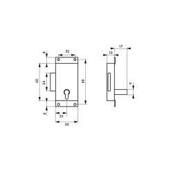 Thirard - Serrure de meuble en applique pour porte d'ameublement, axe 25mm, 50x60mm, zingué, 1 clé -